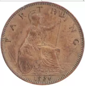 Монета фартинг Англии 1936 года Бронза Георг V