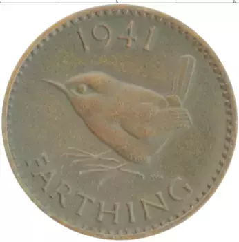 Монета фартинг Англии 1941 года Бронза Георг VI