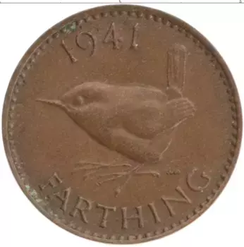 Монета фартинг Англии 1941 года Бронза Георг VI