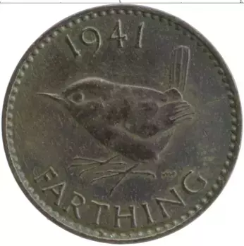 Монета фартинг Англии 1941 года Бронза Георг VI
