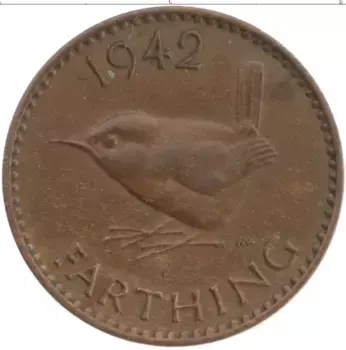 Монета фартинг Англии 1942 года Бронза Георг VI