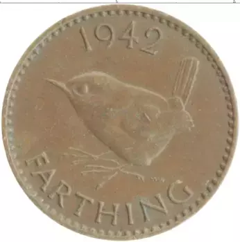 Монета фартинг Англии 1942 года Бронза Георг VI