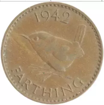 Монета фартинг Англии 1942 года Бронза Георг VI