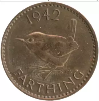 Монета фартинг Англии 1942 года Бронза Георг VI