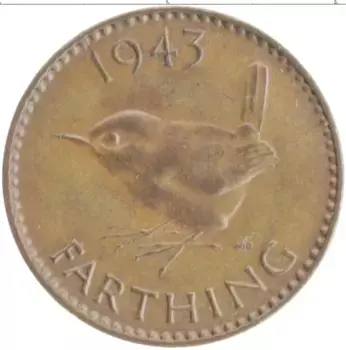 Монета фартинг Англии 1943 года Бронза Георг VI