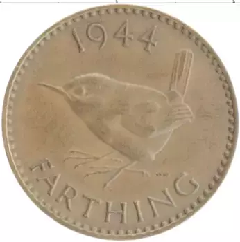 Монета фартинг Англии 1944 года Бронза Георг VI