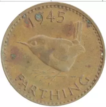 Монета фартинг Англии 1945 года Бронза Георг VI