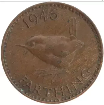 Монета фартинг Англии 1946 года Бронза Георг VI