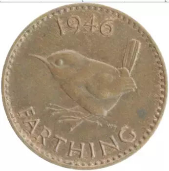 Монета фартинг Англии 1946 года Бронза Георг VI
