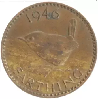 Монета фартинг Англии 1946 года Бронза Георг VI