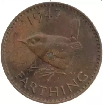 Монета фартинг Англии 1947 года Бронза Георг VI