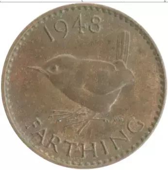 Монета фартинг Англии 1948 года Бронза Георг VI