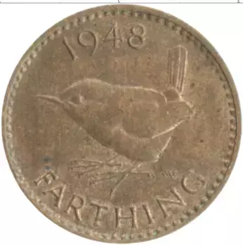 Монета фартинг Англии 1948 года Бронза Георг VI