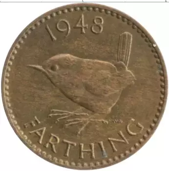 Монета фартинг Англии 1948 года Бронза Георг VI