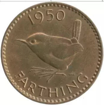 Монета фартинг Англии 1950 года Бронза Георг VI