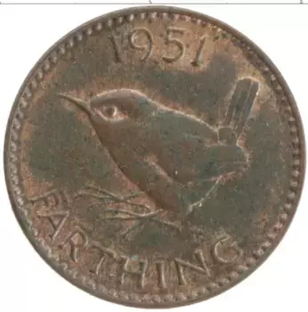 Монета фартинг Англии 1951 года Бронза Георг VI