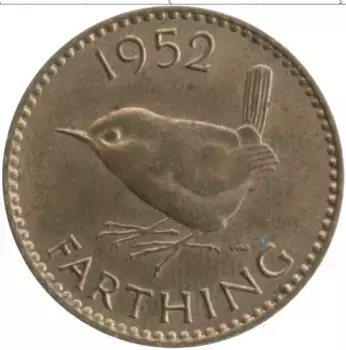Монета фартинг Англии 1952 года Бронза Георг VI