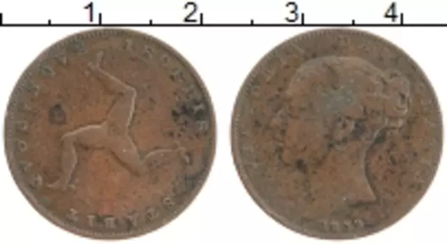 Монета фартинг Острова Мэн 1839 года Бронза Виктория