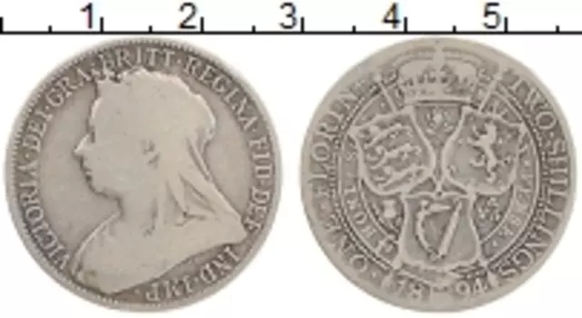 Монета флорин Англии 1894 года Серебро Виктория