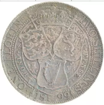 Монета флорин Англии 1899 года Серебро Виктория