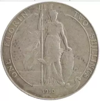 Монета флорин Англии 1910 года Серебро Эдуард VII