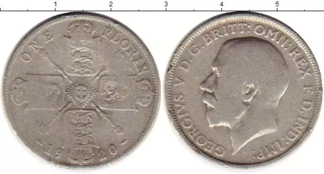 Монета флорин Англии 1920 года Серебро Георг V