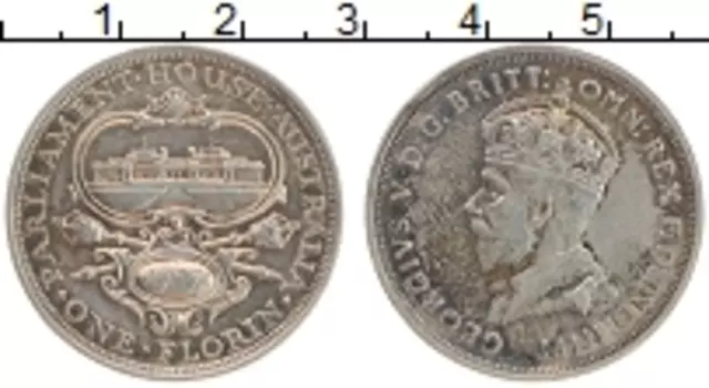 Монета флорин Австралии 1927 года Серебро Открытие здания парламента в Камберре