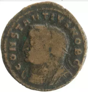 Монета фоллис Древнего Рима Бронза Констанций I 305-306 гг