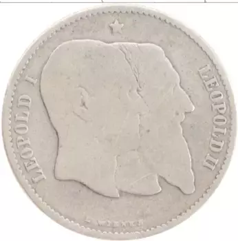 Монета франк Бельгии 1880 года Серебро 50-летие династии