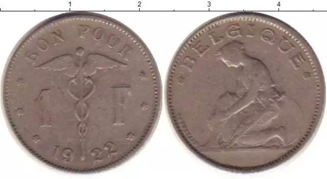 Монета франк Бельгии 1922 года Медно-никель