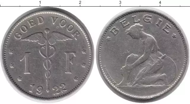 Монета франк Бельгии 1922 года Медно-никель