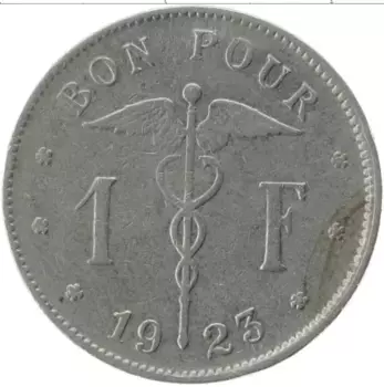 Монета франк Бельгии 1923 года Медно-никель