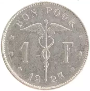 Монета франк Бельгии 1923 года Медно-никель Альберт I