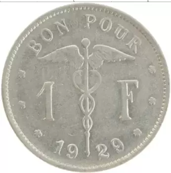 Монета франк Бельгии 1929 года Медно-никель Альберт I