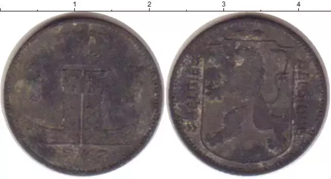 Монета франк Бельгии 1942 года Цинк Оккупация