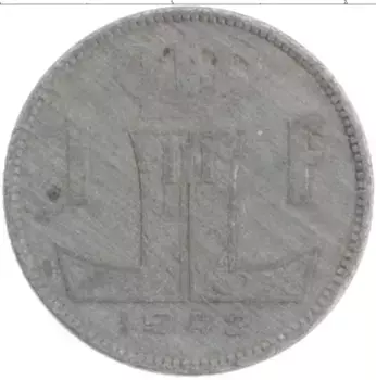 Монета франк Бельгии 1942 года Цинк Леопольд III