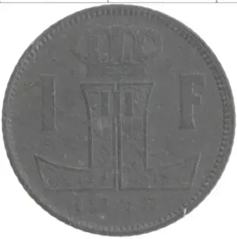 Монета франк Бельгии 1942 года Цинк Леопольд II