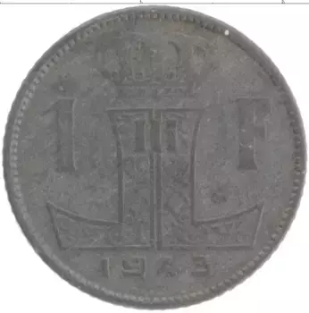 Монета франк Бельгии 1943 года Цинк Леопольд III