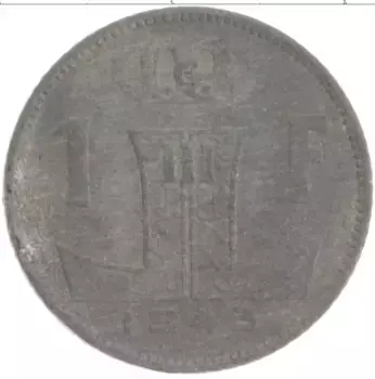Монета франк Бельгии 1943 года Цинк