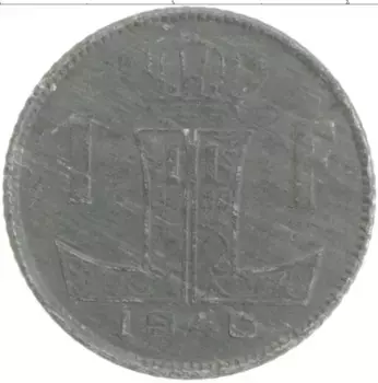Монета франк Бельгии 1948 года Цинк Леопольд III