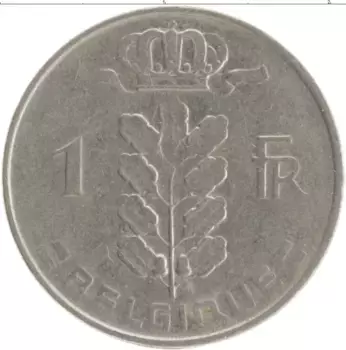 Монета франк Бельгии 1965 года Медно-никель BELGIQUE