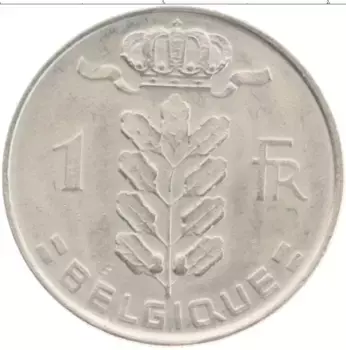 Монета франк Бельгии 1967 года Медно-никель