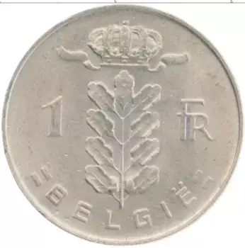 Монета франк Бельгии 1970 года Медно-никель