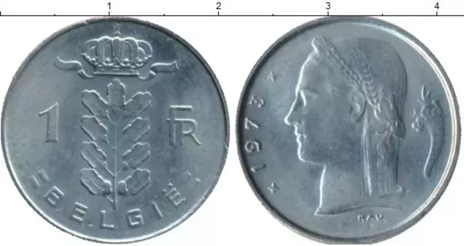 Монета франк Бельгии 1973 года Медно-никель Девушка