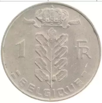 Монета франк Бельгии 1974 года Медно-никель