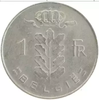 Монета франк Бельгии 1975 года Медно-никель