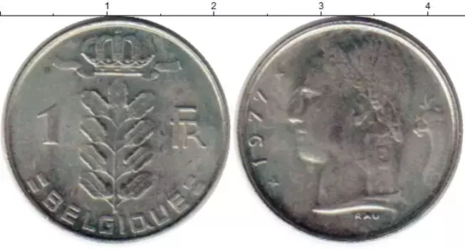 Монета франк Бельгии 1977 года Медно-никель