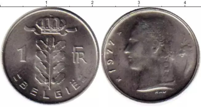 Монета франк Бельгии 1977 года Медно-никель
