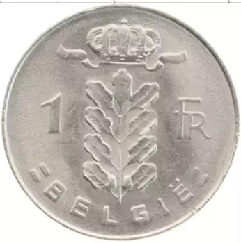 Монета франк Бельгии 1977 года Медно-никель