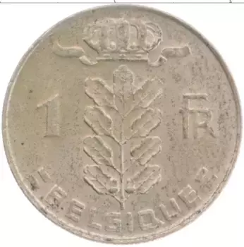 Монета франк Бельгии 1977 года Медно-никель